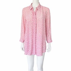 Fabio Yukio 100% Silk Crepe Chiffon Oversized Blouse – Resort Chic – Size S